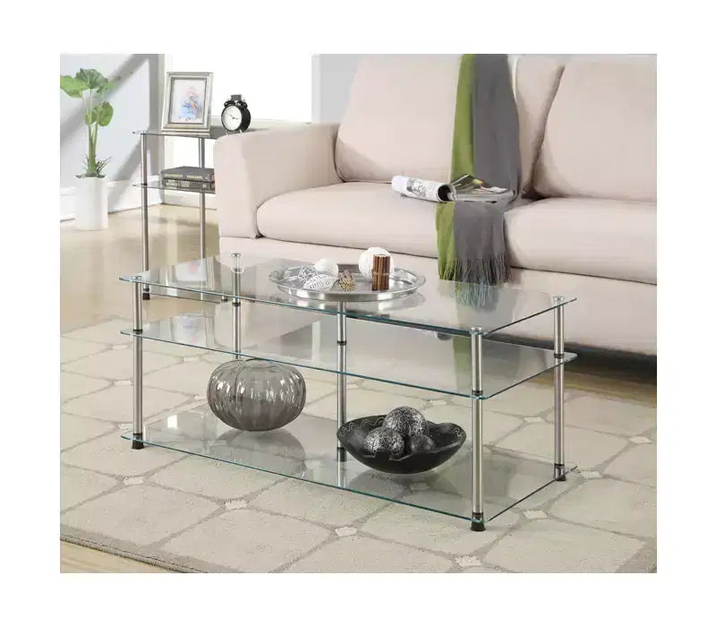 Table Basse Classique à 3 Niveaux en Verre Transparent - Breighton Home