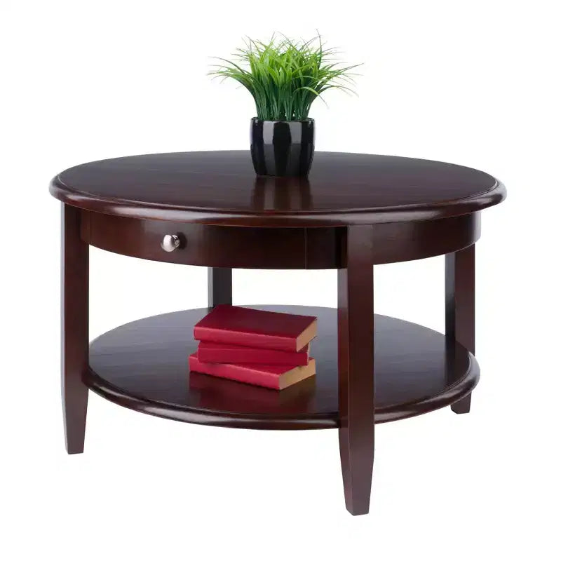 Table basse ronde Concord avec tiroir et étagère - Noyer antique - Winsome