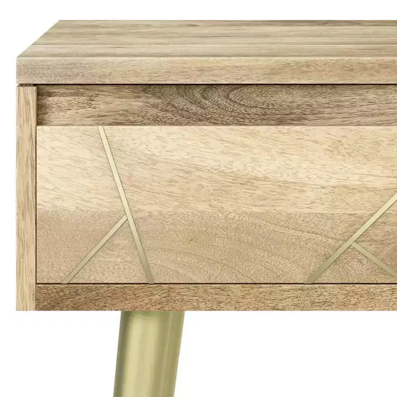 Table d'appoint Bissell Naturel - WyndenHall : Bois de manguier, incrustation de laiton, design moderne du milieu du siècle