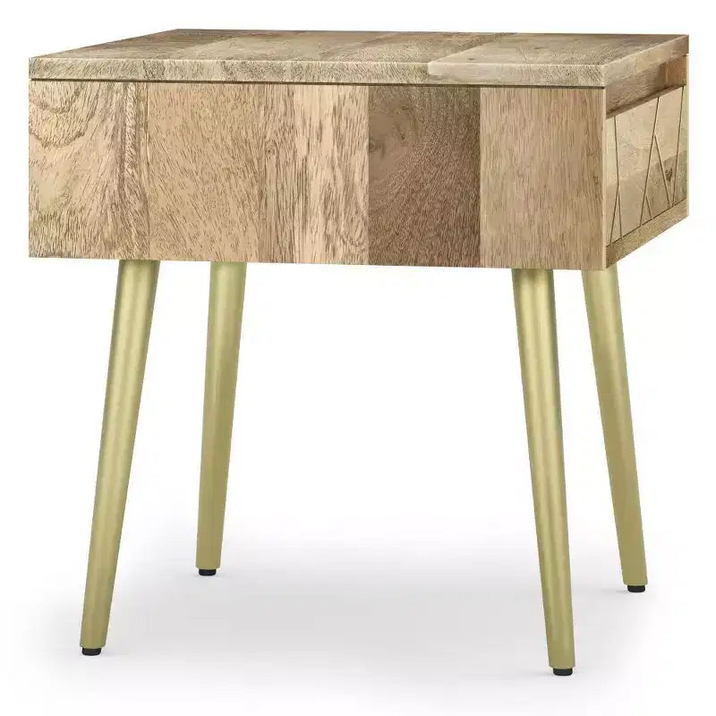 Table d'appoint Bissell Naturel - WyndenHall : Bois de manguier, incrustation de laiton, design moderne du milieu du siècle