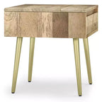 Table d'appoint Bissell Naturel - WyndenHall : Bois de manguier, incrustation de laiton, design moderne du milieu du siècle