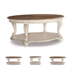 Table basse Realyn blanche/marron - Signature Design by Ashley : style cottage, finition bois vieilli, pieds incurvés