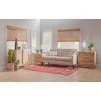 Meuble de rangement Gordon avec porte coulissante en rotin naturel, 1 étagère et base en métal doré - Powell
