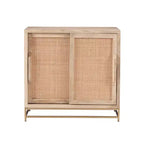 Meuble de rangement Gordon avec porte coulissante en rotin naturel, 1 étagère et base en métal doré - Powell