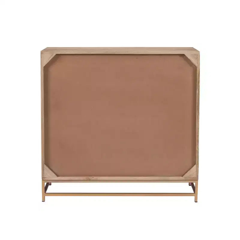 Meuble de rangement Gordon avec porte coulissante en rotin naturel, 1 étagère et base en métal doré - Powell