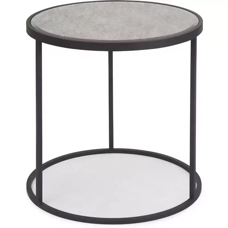 Table d'appoint ronde avec miroir Gramercy noire - Finch : Finition antique, aucun assemblage requis, structure en métal