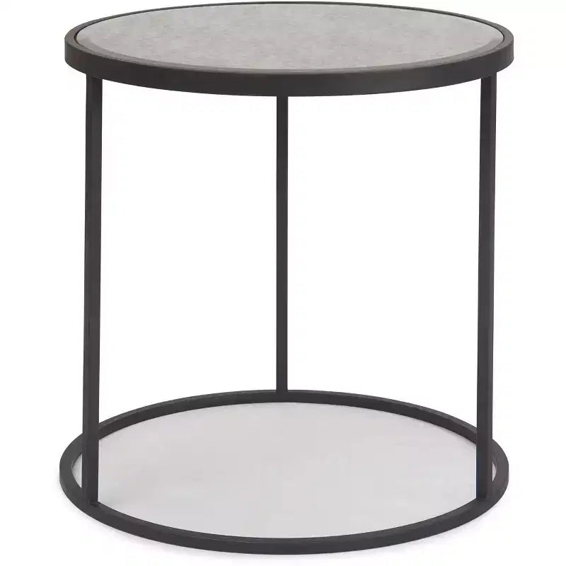 Table d'appoint ronde avec miroir Gramercy noire - Finch : Finition antique, aucun assemblage requis, structure en métal