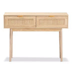 Baird Wood et Rotin Console 2 Tiroirs Marron - Baxton Studio : Poignées Dorées, Style Bohème