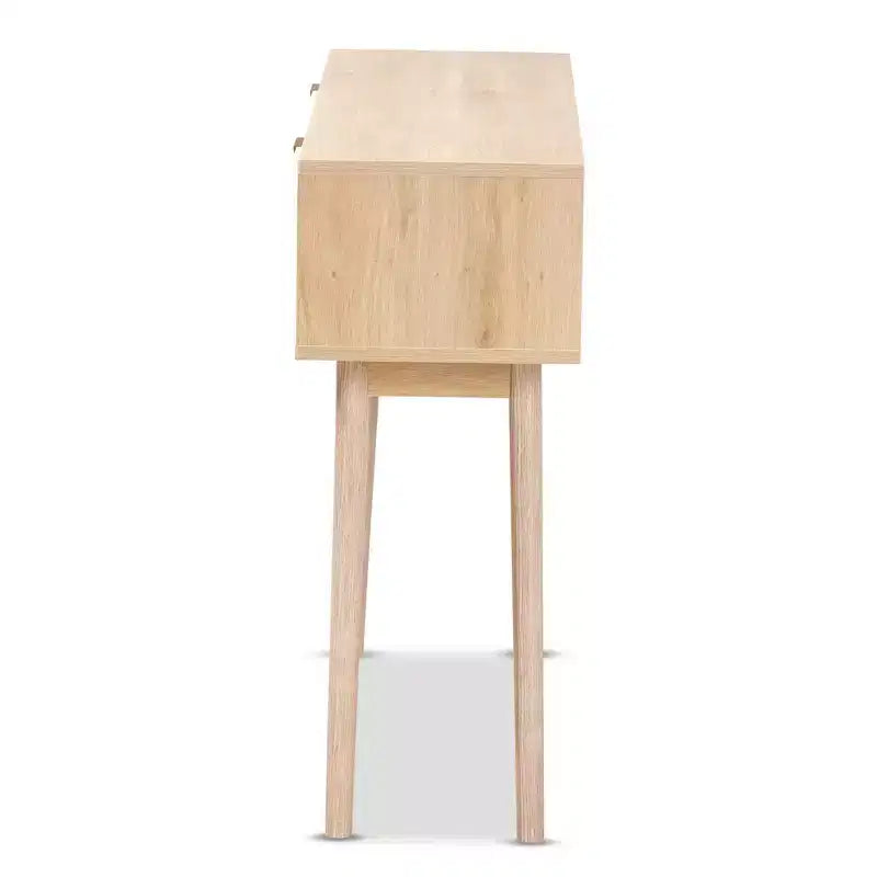 Baird Wood et Rotin Console 2 Tiroirs Marron - Baxton Studio : Poignées Dorées, Style Bohème