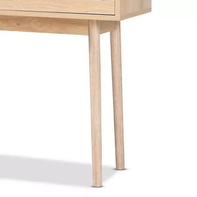 Baird Wood et Rotin Console 2 Tiroirs Marron - Baxton Studio : Poignées Dorées, Style Bohème