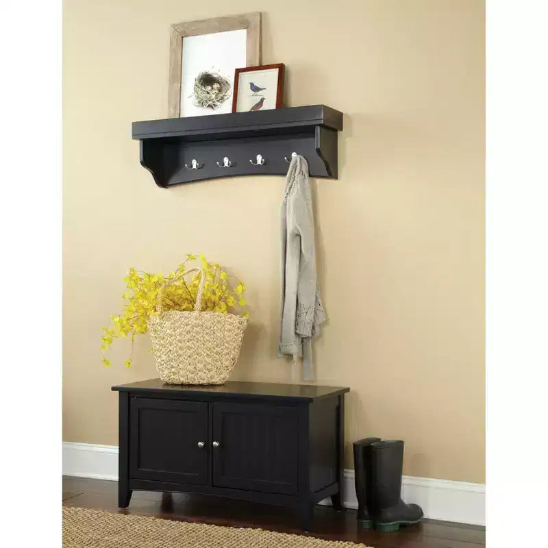 Étagère de rangement avec patère et banc Shaker Cottage Gris charbon de bois - Alaterre Furniture : Fixation murale, Organisateur de rangement