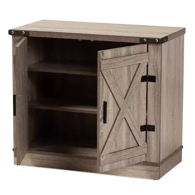 Meuble de rangement pour chaussures Wayne Farmhouse Wood à 2 portes chêne marron - Baxton Studio : Organisateur d'entrée, peut contenir 9 paires