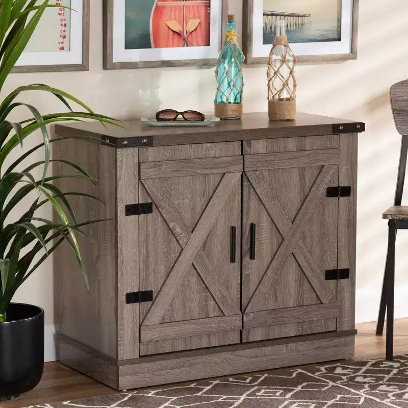 Meuble de rangement pour chaussures Wayne Farmhouse Wood à 2 portes chêne marron - Baxton Studio : Organisateur d'entrée, peut contenir 9 paires