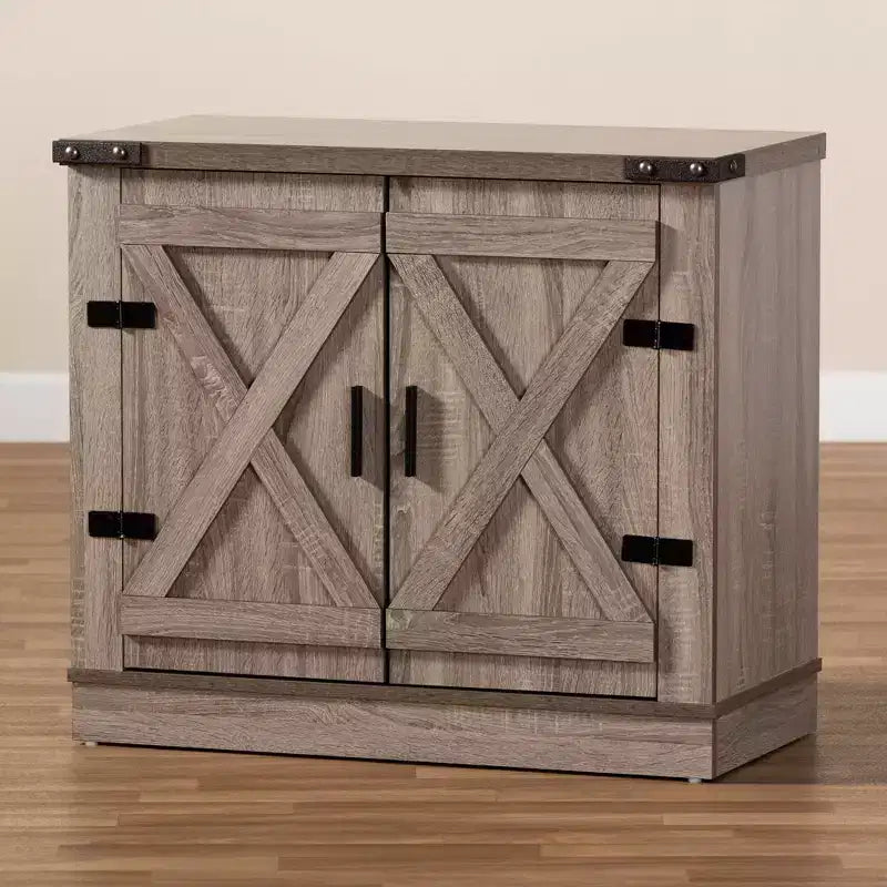 Meuble de rangement pour chaussures Wayne Farmhouse Wood à 2 portes chêne marron - Baxton Studio : Organisateur d'entrée, peut contenir 9 paires