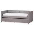 Baxton Studio Twin Raymond Modern and Contemporary Fabric Nailhead Trimmed Sofa Daybed with Roll Out Trundle Guest Bed Gray: Rubberwood Frame