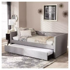 Baxton Studio Raymond lit de repos/canapé moderne et contemporain en tissu, avec garniture cloutée, avec lit gigogne escamotable, gris : cadre en bois d'hévéa