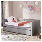 Baxton Studio Raymond lit de repos/canapé moderne et contemporain en tissu, avec garniture cloutée, avec lit gigogne escamotable, gris : cadre en bois d'hévéa