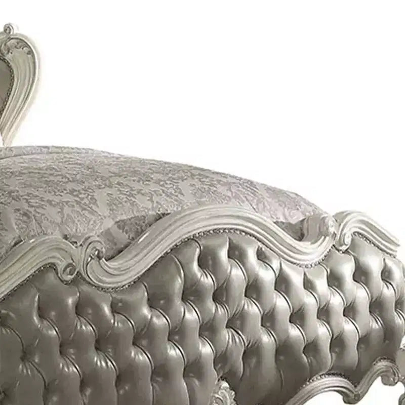 Lit Queen Size 95" Versailles en cuir synthétique gris vintage et finition blanc cassé - Acme Furniture
