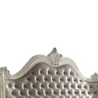 Lit Queen Size 95" Versailles en cuir synthétique gris vintage et finition blanc cassé - Acme Furniture