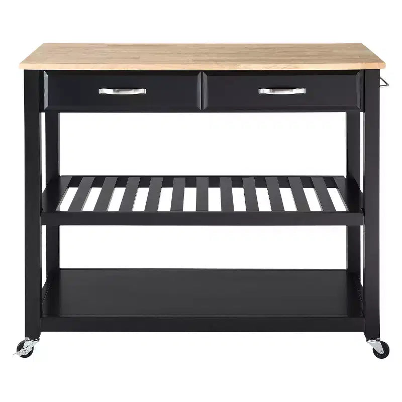 Chariot/Îlot de Cuisine à Plateau en Bois Naturel avec Rangement pour Tabourets en Option - Crosley