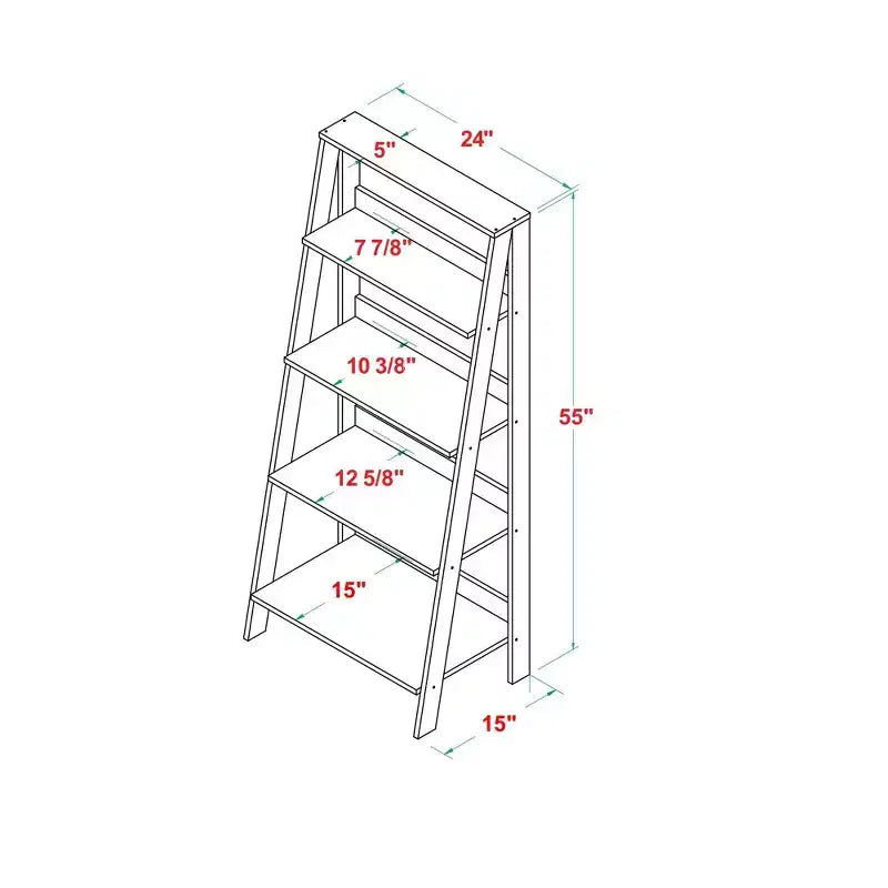 55 Thatcher Étagère en bois de 4 tablettes, style échelle - Saracina Home