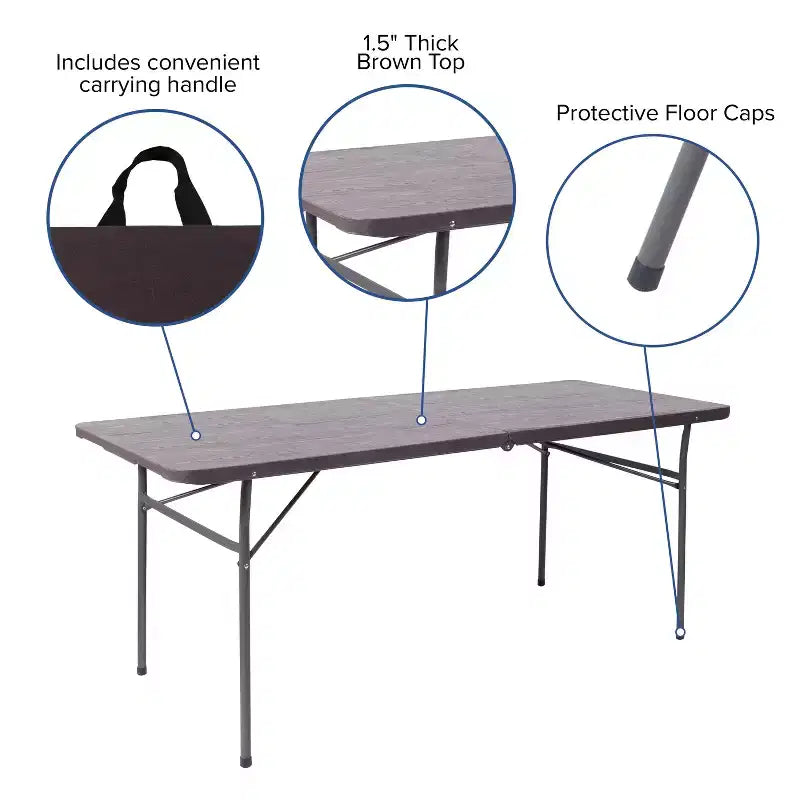 Flash Furniture Table pliante de banquet et d'événement en plastique de 1,8 m avec poignée de transport