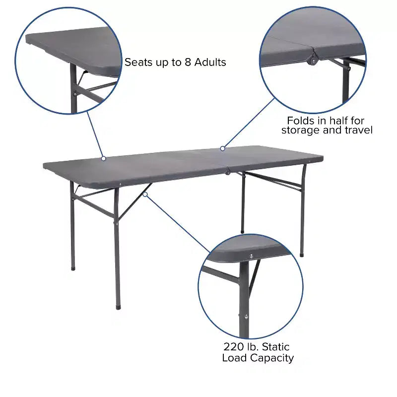 Flash Furniture Table pliante de banquet et d'événement en plastique de 1,8 m avec poignée de transport