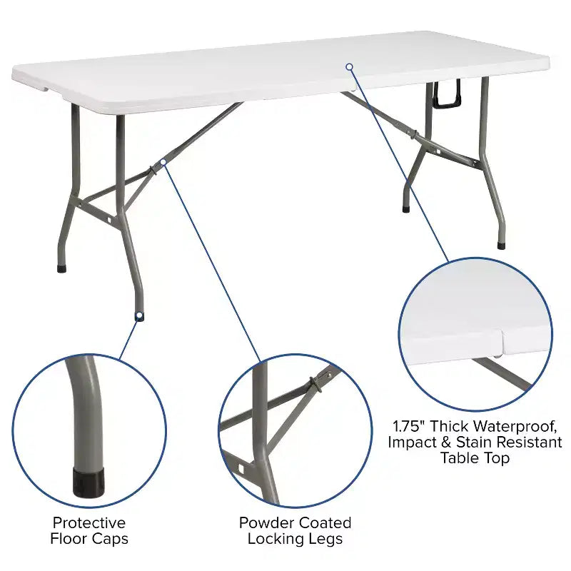 Flash Furniture Table pliante de banquet et d'événement en plastique de 1,8 m avec poignée de transport