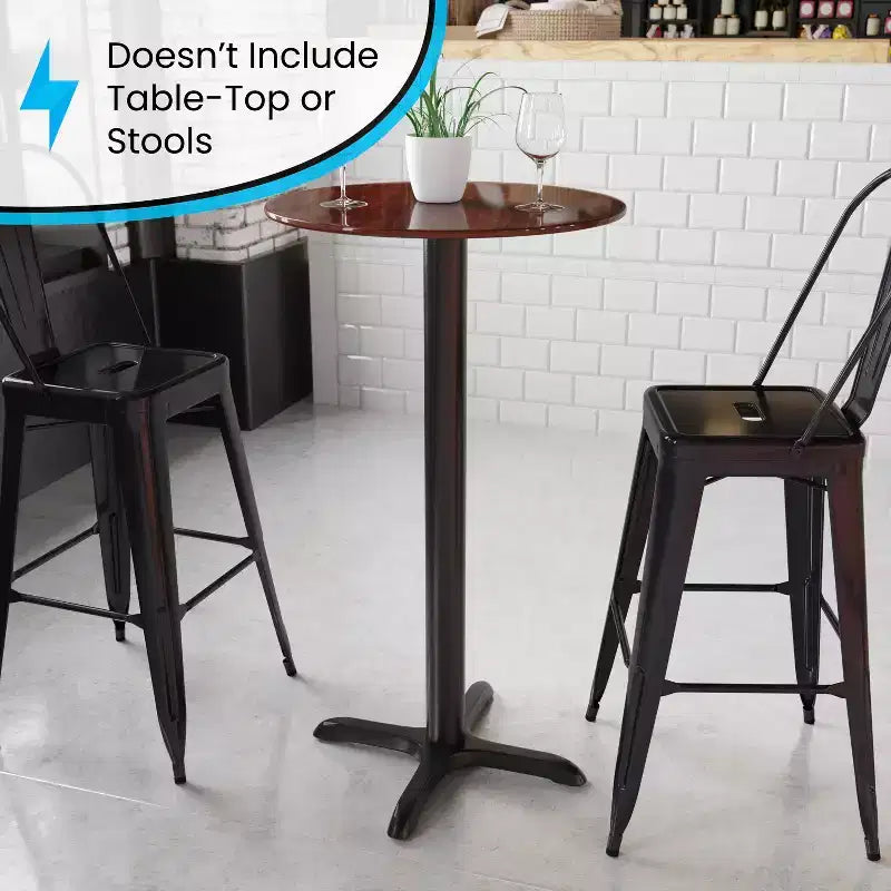 Pied en X pour table de restaurant Flash Furniture 55,88 x 55,88 cm avec colonne de 7,62 cm de diamètre, hauteur comptoir