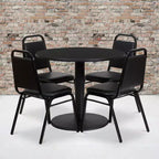 Ensemble de table ronde stratifiée Flash Furniture de 36 po avec piètement rond et 4 chaises de banquet à dossier trapézoïdal