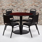 Ensemble de table ronde stratifiée Flash Furniture de 36 po avec piètement rond et 4 chaises de banquet à dossier trapézoïdal