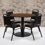 Ensemble de table ronde stratifiée Flash Furniture de 36 po avec piètement rond et 4 chaises de banquet à dossier trapézoïdal
