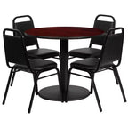 Ensemble de table ronde stratifiée Flash Furniture de 36 po avec piètement rond et 4 chaises de banquet à dossier trapézoïdal