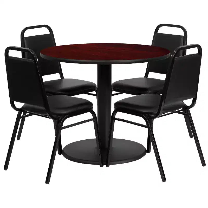 Ensemble de table ronde stratifiée Flash Furniture de 36 po avec piètement rond et 4 chaises de banquet à dossier trapézoïdal