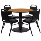 Ensemble de table ronde stratifiée Flash Furniture de 36 po avec piètement rond et 4 chaises de banquet à dossier trapézoïdal