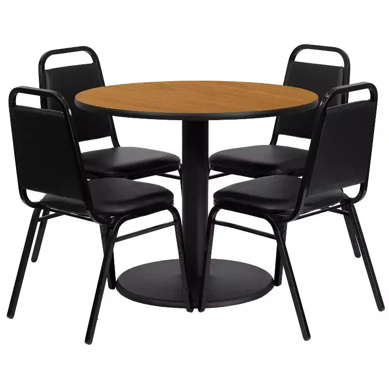 Ensemble de table ronde stratifiée Flash Furniture de 36 po avec piètement rond et 4 chaises de banquet à dossier trapézoïdal