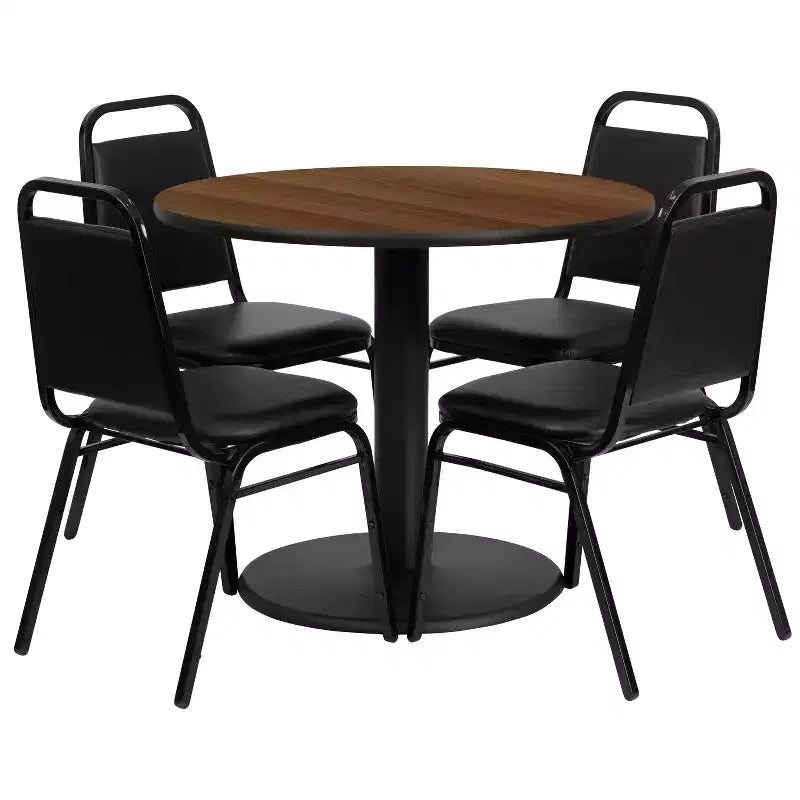 Ensemble de table ronde stratifiée Flash Furniture de 36 po avec piètement rond et 4 chaises de banquet à dossier trapézoïdal