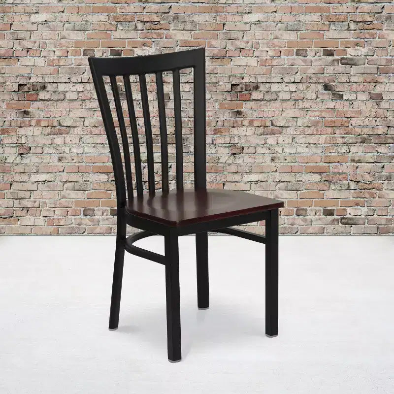 Chaise de restaurant en métal noir Flash Furniture avec dossier School House