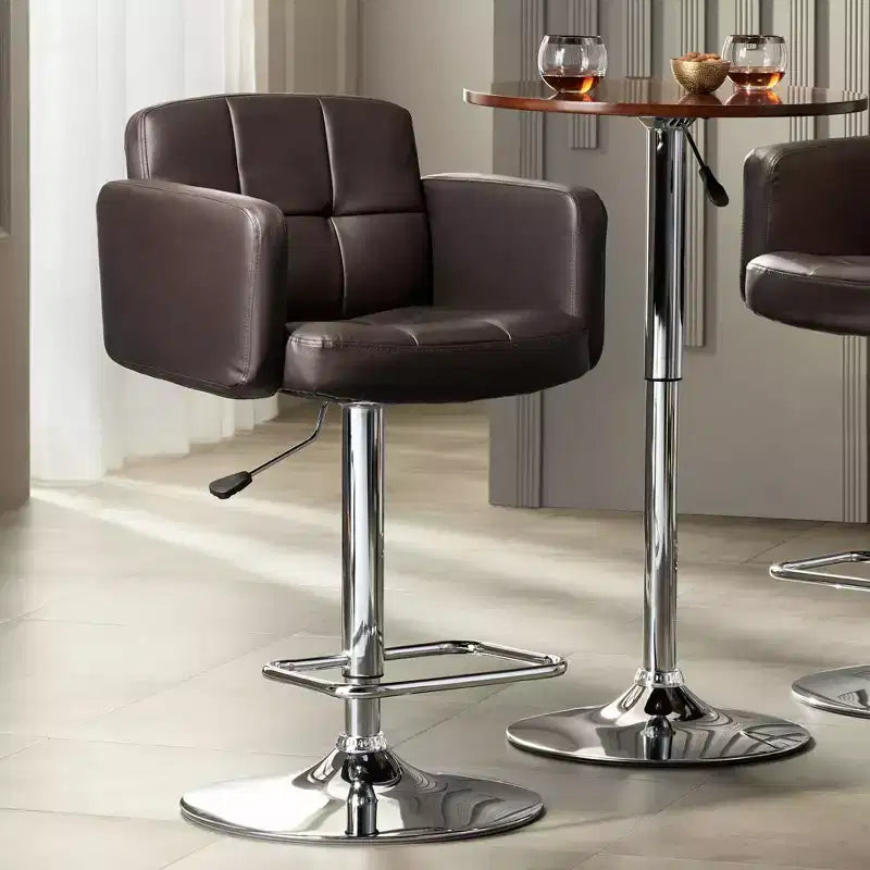 Tabouret de bar pivotant 55D Trek Chrome 83 cm de haut, moderne et réglable, coussin expresso avec dossier et repose-pieds pour îlot de cuisine à hauteur de comptoir