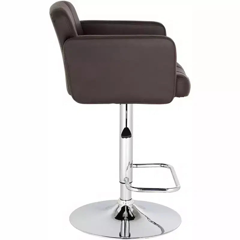 Tabouret de bar pivotant 55D Trek Chrome 83 cm de haut, moderne et réglable, coussin expresso avec dossier et repose-pieds pour îlot de cuisine à hauteur de comptoir
