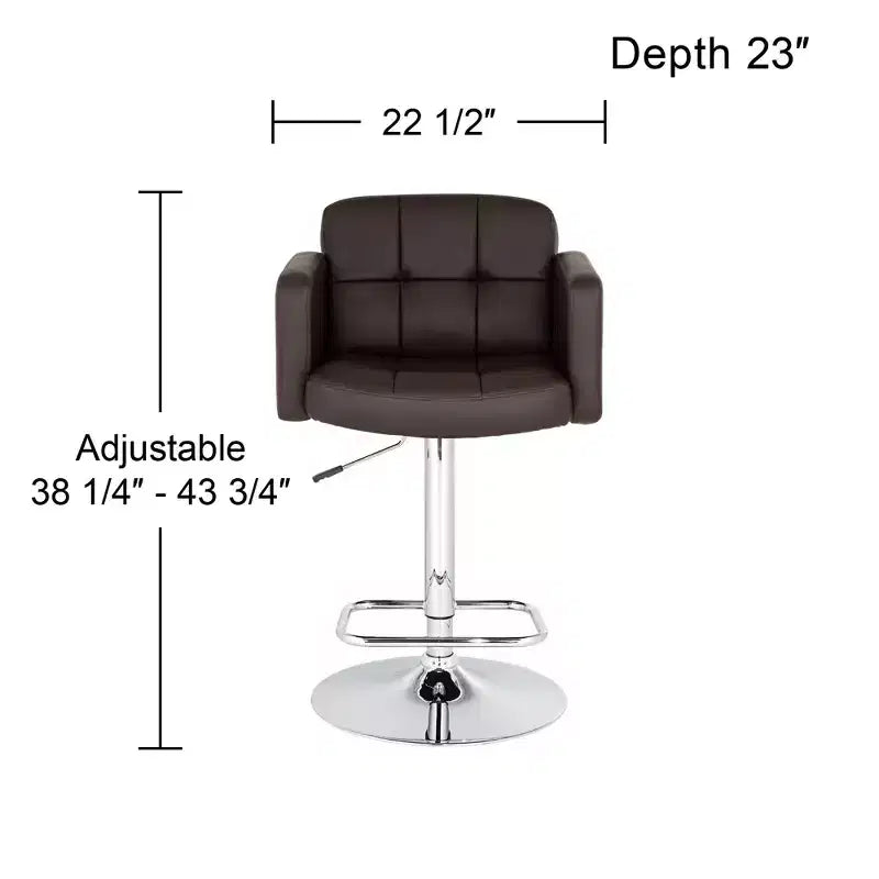 Tabouret de bar pivotant 55D Trek Chrome 83 cm de haut, moderne et réglable, coussin expresso avec dossier et repose-pieds pour îlot de cuisine à hauteur de comptoir