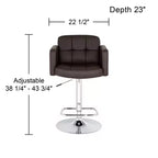 Tabouret de bar pivotant 55D Trek Chrome 83 cm de haut, moderne et réglable, coussin expresso avec dossier et repose-pieds pour îlot de cuisine à hauteur de comptoir