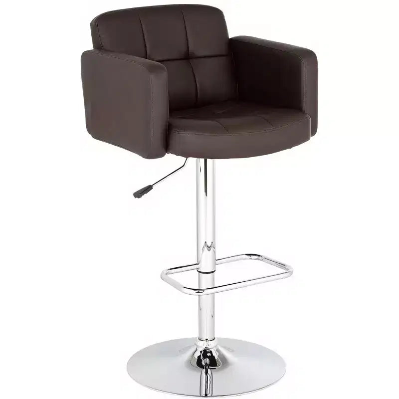 Tabouret de bar pivotant 55D Trek Chrome 83 cm de haut, moderne et réglable, coussin expresso avec dossier et repose-pieds pour îlot de cuisine à hauteur de comptoir