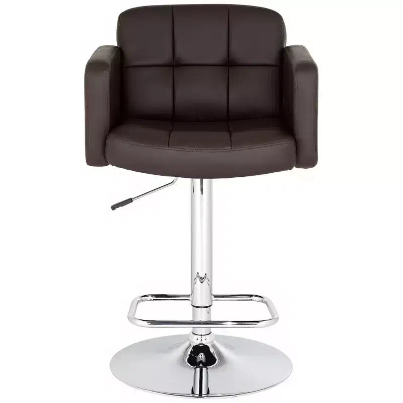 Tabouret de bar pivotant 55D Trek Chrome 83 cm de haut, moderne et réglable, coussin expresso avec dossier et repose-pieds pour îlot de cuisine à hauteur de comptoir