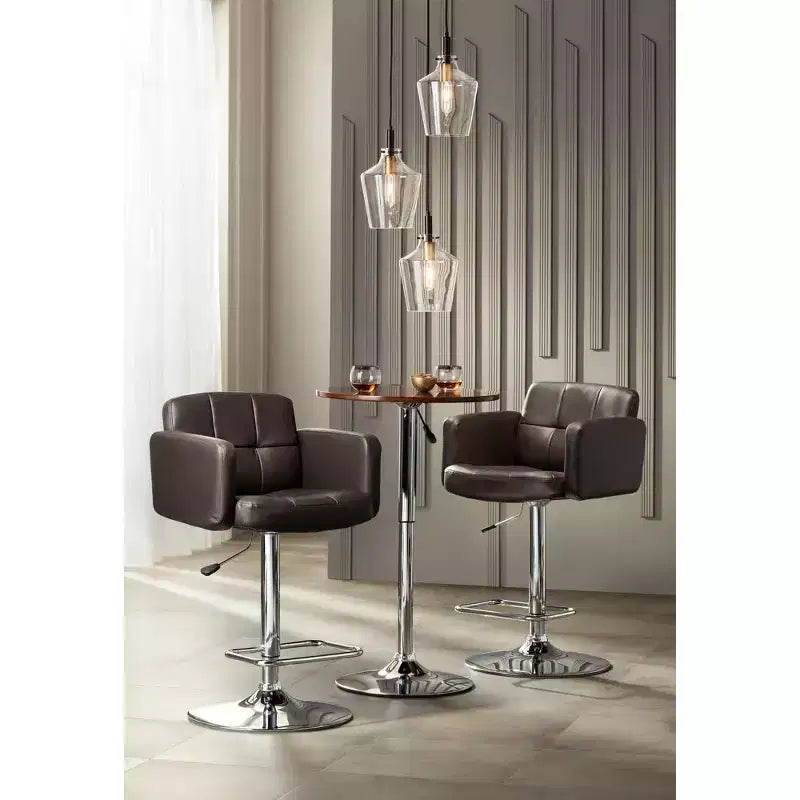 Tabouret de bar pivotant 55D Trek Chrome 83 cm de haut, moderne et réglable, coussin expresso avec dossier et repose-pieds pour îlot de cuisine à hauteur de comptoir