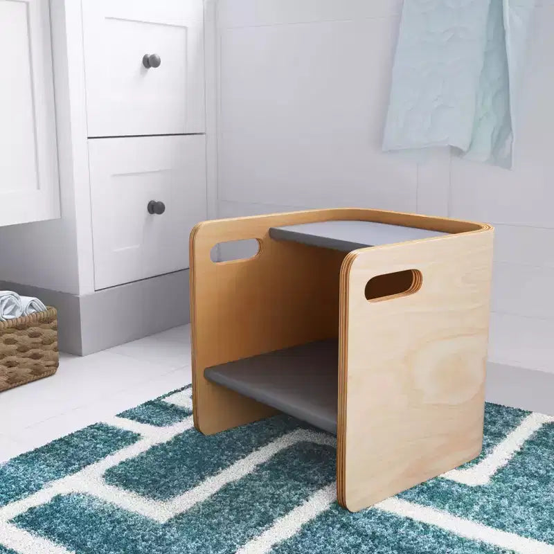 Chaise-cube multifonctionnelle pour tout-petits en bois courbé ECR4Kids, meuble Montessori