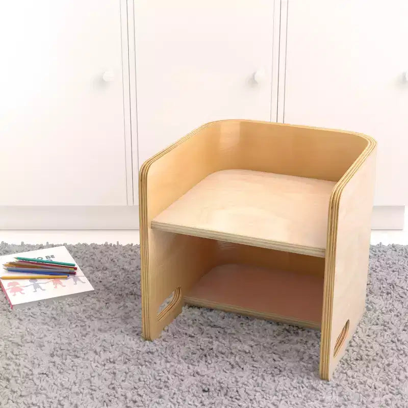 Chaise-cube multifonctionnelle pour tout-petits en bois courbé ECR4Kids, meuble Montessori