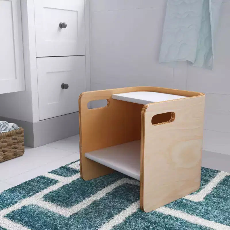 Chaise-cube multifonctionnelle pour tout-petits en bois courbé ECR4Kids, meuble Montessori