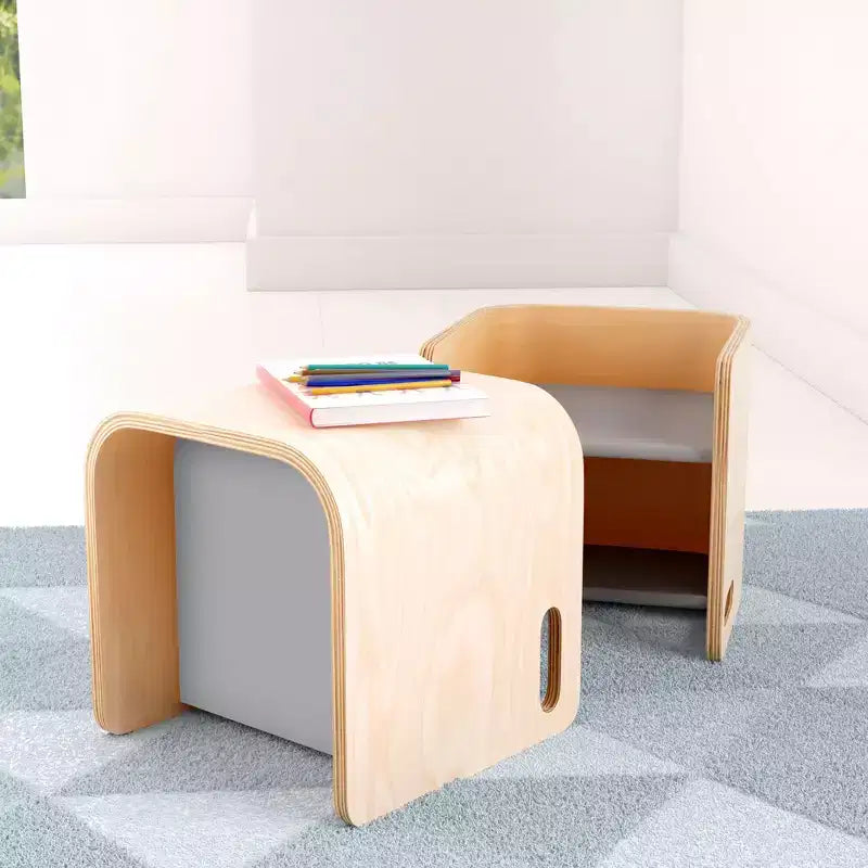 Chaise-cube multifonctionnelle pour tout-petits en bois courbé ECR4Kids, meuble Montessori
