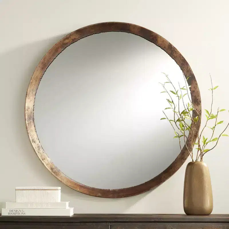 Miroir Mural Décoratif Rond Uttermost Tortin Cadre Métallique Dentelé Martelée Rustique 86 cm de Large pour Salle de Bain Chambre Salon Bureau Entrée